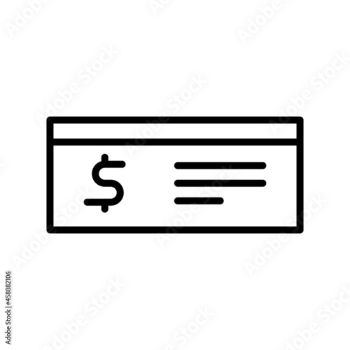 Paycheck Logo outline icon. Banking checkbook template or cheque book and financial transfers