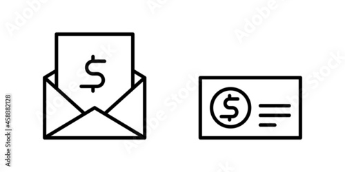 Paycheck Logo outline icon. Banking checkbook template or cheque book and financial transfers