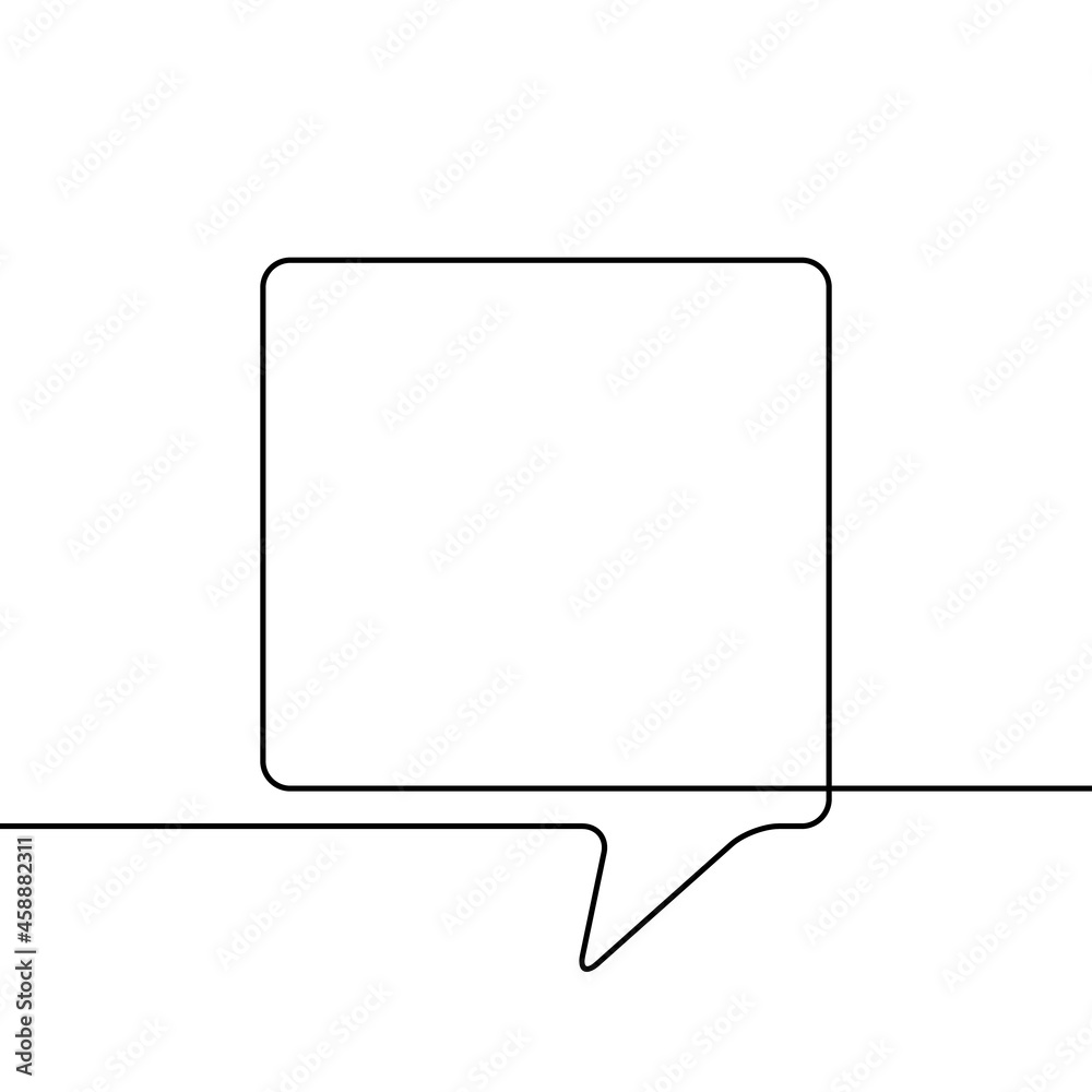 One line drawing of square speech bubble with round corners, Black and white vector minimalistic linear illustration made of continuous line One line drawing of square speech bubble with round corners, Black and white vector minimalistic linear illustration made of continuous line