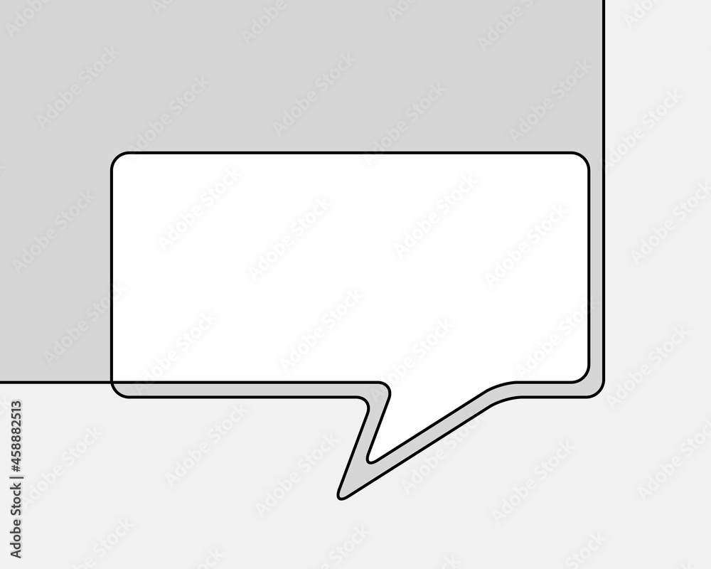 One line drawing of speech bubble, Black and white vector minimalistic linear shape made of continuous line rectangular with round corners on grayscale background One line drawing of speech bubble, Black and white vector minimalistic linear shape made of continuous line rectangular with round corners on grayscale background