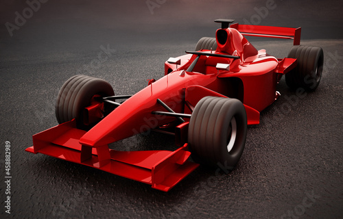 Generic Formula 1 racing car isolated on black background. 3D illustration