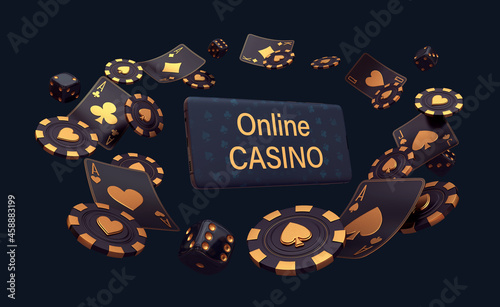 casino cards poker balckjack baccarat oline casino mobile 3d render 3d rendering illustration	
 photo
