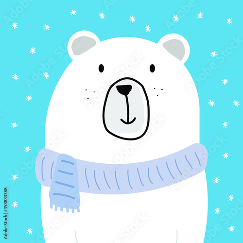 polar bear with blue scarf cute polar bear illustration vector
