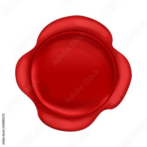 Wax seal round stump red color in cartoon style isolated on white background. Confidential, quality symbol. 