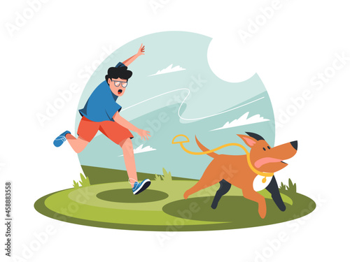 Young Man With Dog Running Character Illustration