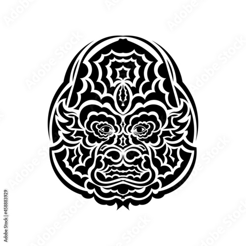 Monkey head coloring book illustration. Black and white lines. Print for t-shirts and coloring books.