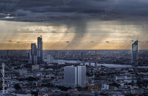 Bangkok, thailand - Jul 29, 2020 : Beautiful city view of Bangkok Before the rain at sunset creates relaxing feeling for the rest of the day. Selective focus. © num