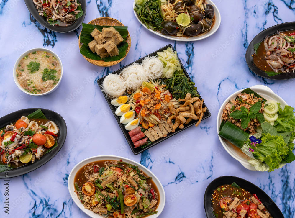 Thai food mixed spicy salads and rice dishes Thai food mixed spicy salads and rice dishes