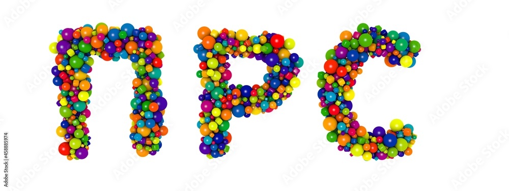 Multicolored russian alphabet letters P R S. Funny 3D illustration. Glossy multicolored decorative balls text. Multicolored russian alphabet letters P R S. Funny 3D illustration. Glossy multicolored decorative balls text.