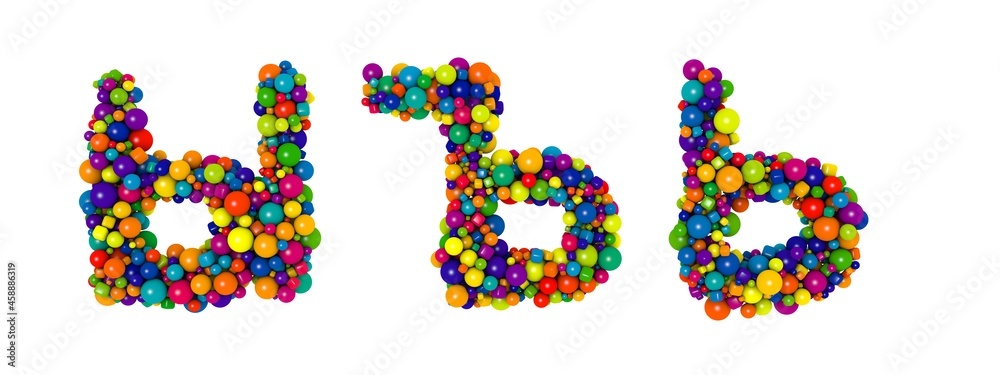 Multicolored russian alphabet letters I. Funny 3D illustration. Glossy multicolored decorative balls text.
