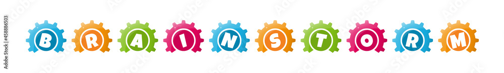 Obraz premium Brainstorm - text written inside colorful gears on white background