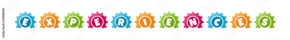 Obraz premium Experiences - text written inside colorful gears on white background