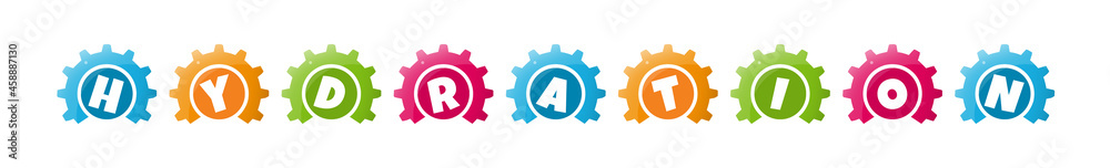 Hydration - text written inside colorful gears on white background