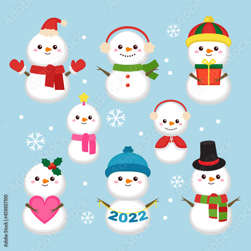 Cute Christmas snowman character collection set. Flat vector cartoon design © cloverlittleworld