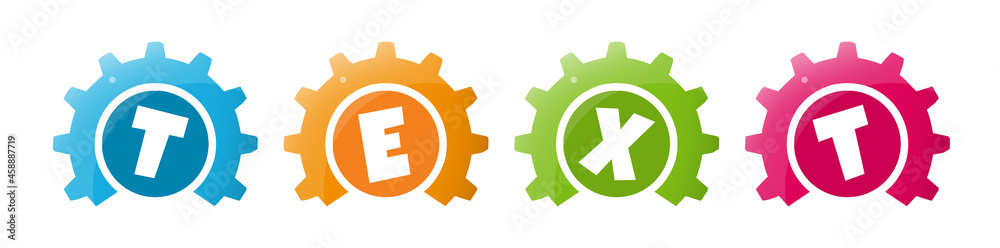 Text - text written inside colorful gears on white background Text - text written inside colorful gears on white background