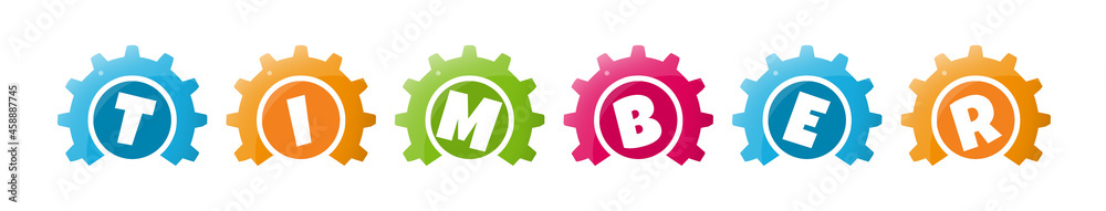 Timber - text written inside colorful gears on white background Timber - text written inside colorful gears on white background