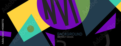 Abstract background. Blocks, lines, triangles, circles composition. Techno or business concept for wallpaper, banner, background, landing page