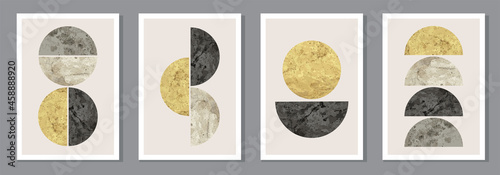 Set of minimal 20s geometric design poster, vector template with primitive shape