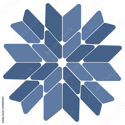 Mosaic snowflake Stained glass Abstract pattern Blue monochrome vector illustration. Isolated on white background