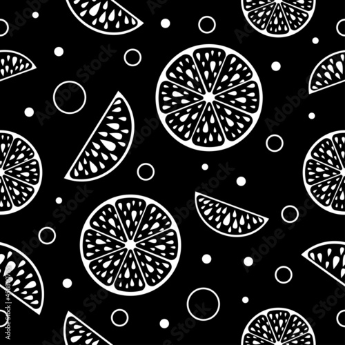 Vector seamless black and white pattern with citrus slices.