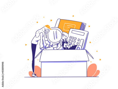 Online Shop Ecommerce Customer Buy Office Supplies category Item Concept Illustration in Outline Hand Drawn Design Style