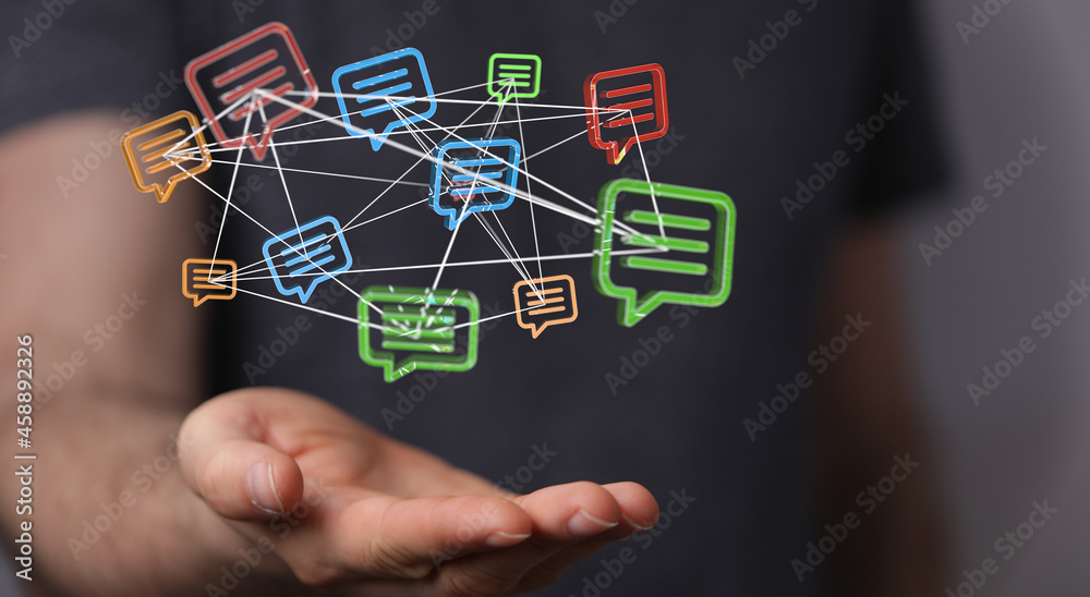 touching 3D rendering flying email icon with his fin touching 3D rendering flying email icon with his fin