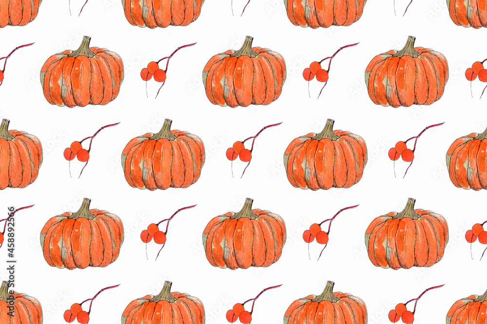Pumpkin seamless pattern. Watercolor hand painted illustration. Halloween background, autumn collection Pumpkin seamless pattern. Watercolor hand painted illustration. Halloween background, autumn collection