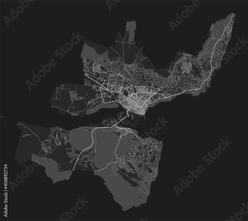 Varna map. Detailed black map of Varna city poster with streets. Cityscape urban vector.