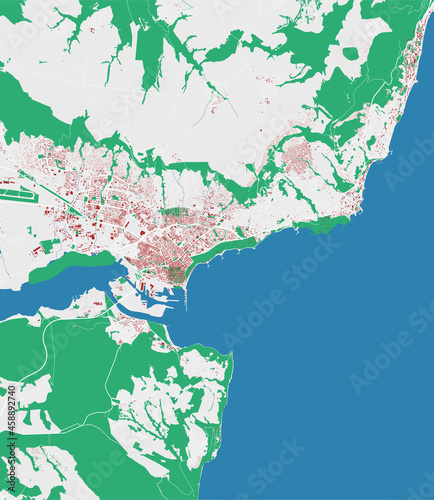 Varna map. Detailed map of Varna city administrative area. Cityscape urban panorama.