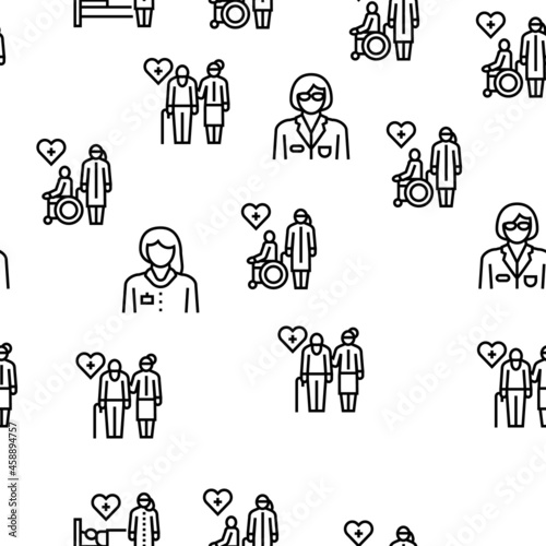 Homecare Services Vector Seamless Pattern Thin Line Illustration