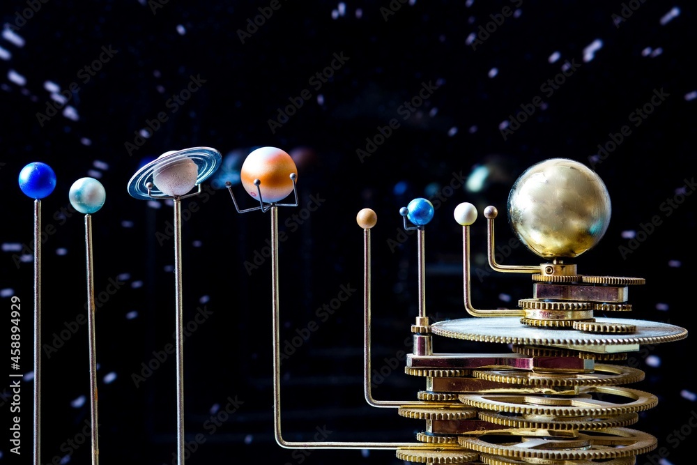 solar system model in black background Stock Photo | Adobe Stock