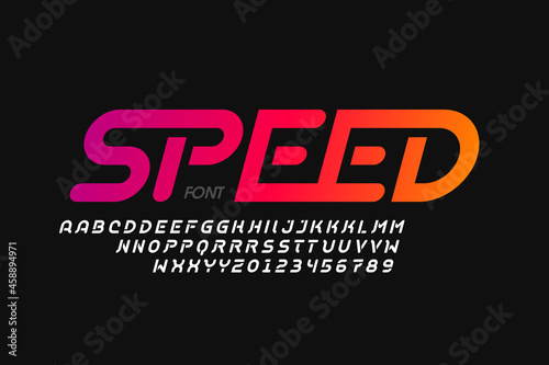 Speed style font design with different variations of letters, alphabet and numbers vector illustration
