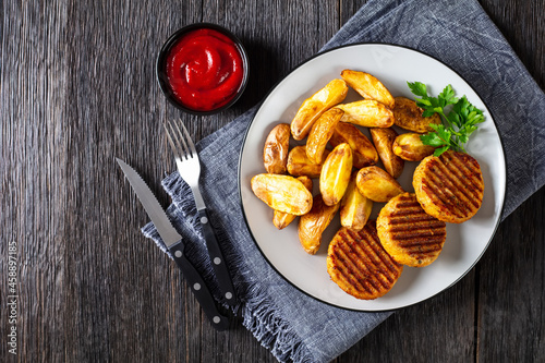 grilled fish burgers with baked potato wedges