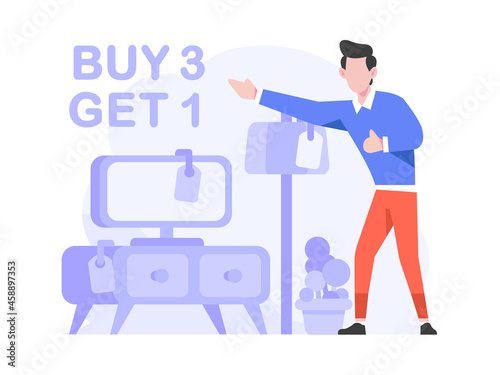 Customer get house Promo Item Buy 3 Get 1 Online Marketplace Product Concept Flat Style Illustration