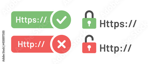 Http and Https internet secured, insecure connection icon. photo