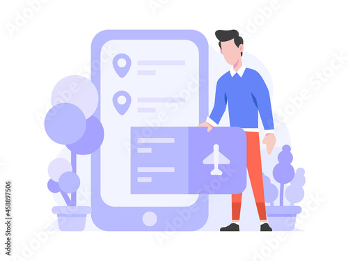 Online Shop Ecommerce Traveling category Buy Plane Ticket On Phone Flat Design Style Illustration