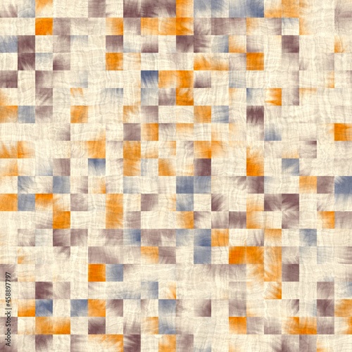 Seamless square tile faux wall mosaic pattern for surface design and print. High quality illustration. Detailed ornate grid repeat swatch.