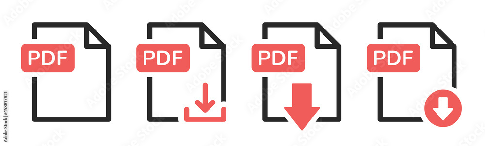 PDF file download icons set vector isolated on white background.