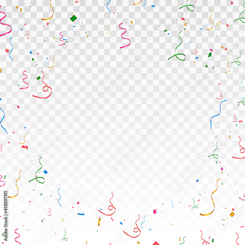Vector confetti png. Multicolored confetti falls from the sky. confetti, serpentine, tinsel on a transparent background. Holiday, birthday.