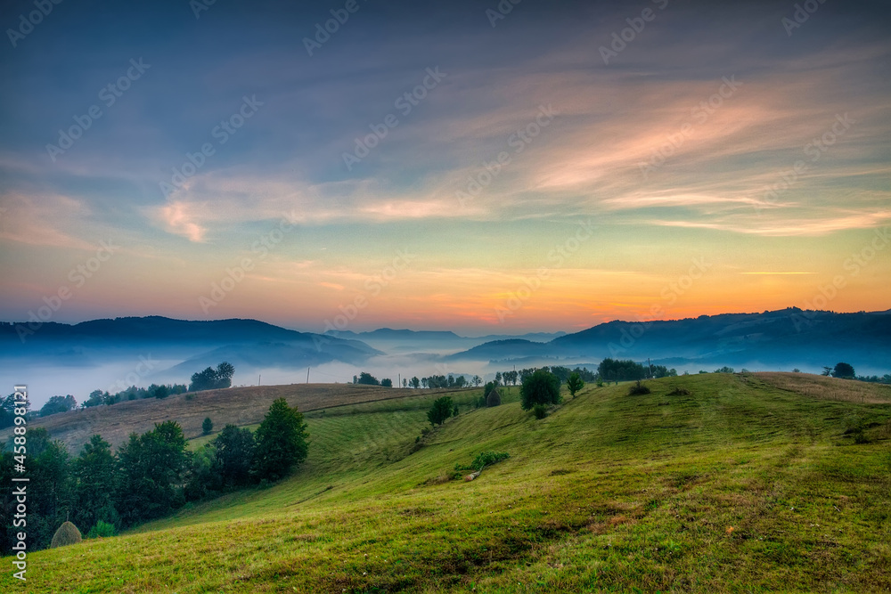 Colorful Autumn Landscape In The Mountains. Sunrise Colorful Autumn Landscape In The Mountains. Sunrise