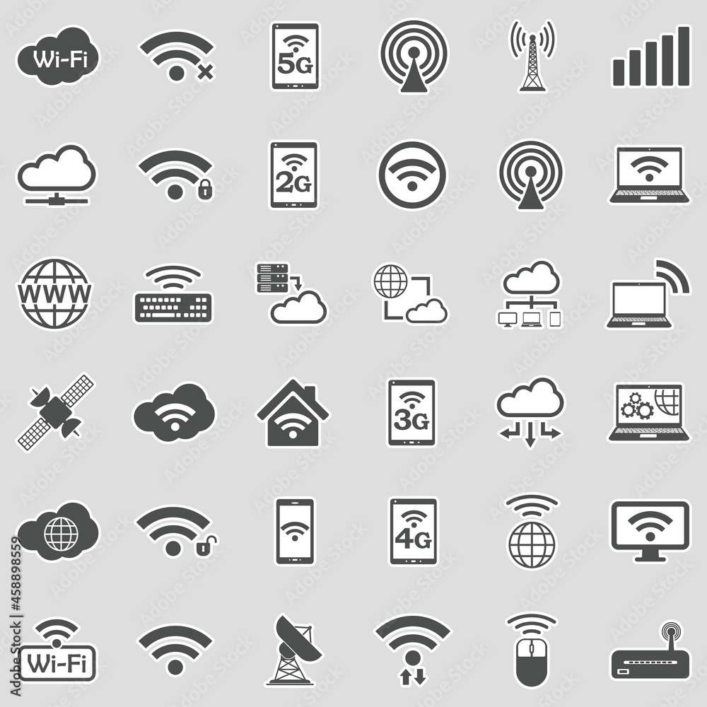 Wireless Icons. Sticker Design. Vector Illustration. Wireless Icons. Sticker Design. Vector Illustration.