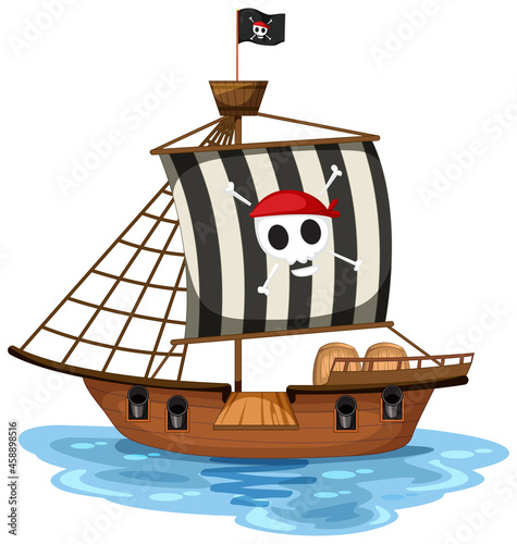 A Pirate Ship with Jolly Roger Flag isolated