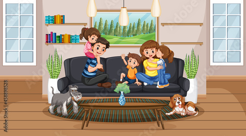 Happy family in the living room scene