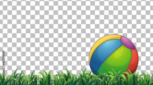 Beach ball on the grass field on transparent background
