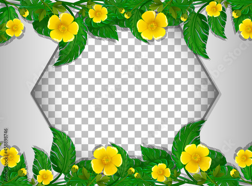 Hexagon frame transparent with yellow flower field template