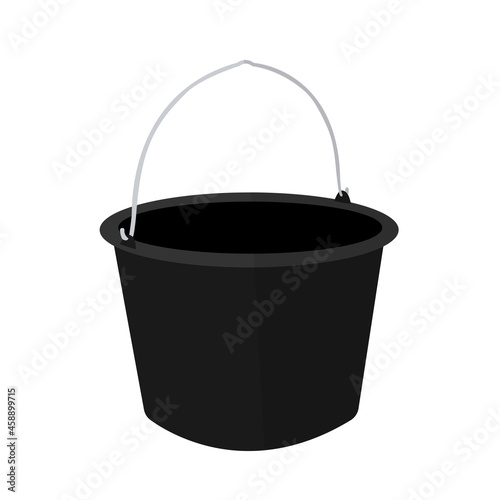 Black plastic bucket vector isolated on white background.