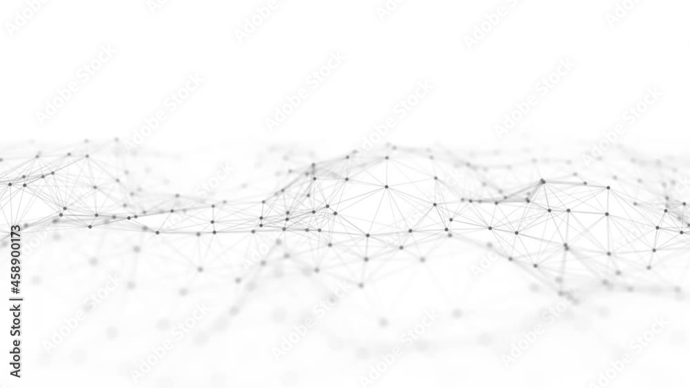 Abstract technology wave of particles and line. Big data visualization. Light background with motion dots. Artificial intelligence. 3d rendering.