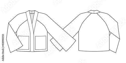 Fashion technical drawing  of  croped kimono style jacket photo