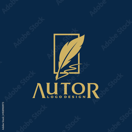 Feather, author or vintage writer logo design vector