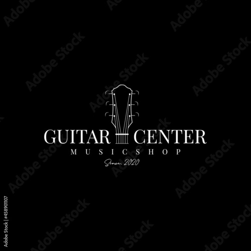 guitar shop label logo design vector
